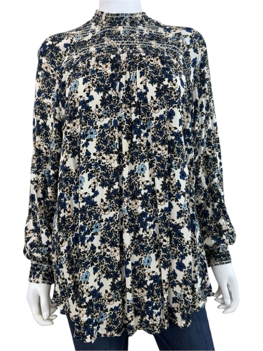 Free People Blue Floral Flowers in her Hair Tunic Size S A0813